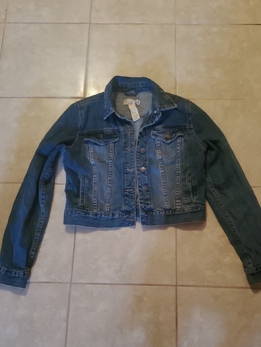 Cropped Blue Denim Jean Jacket - Women's Classic Trucker Style